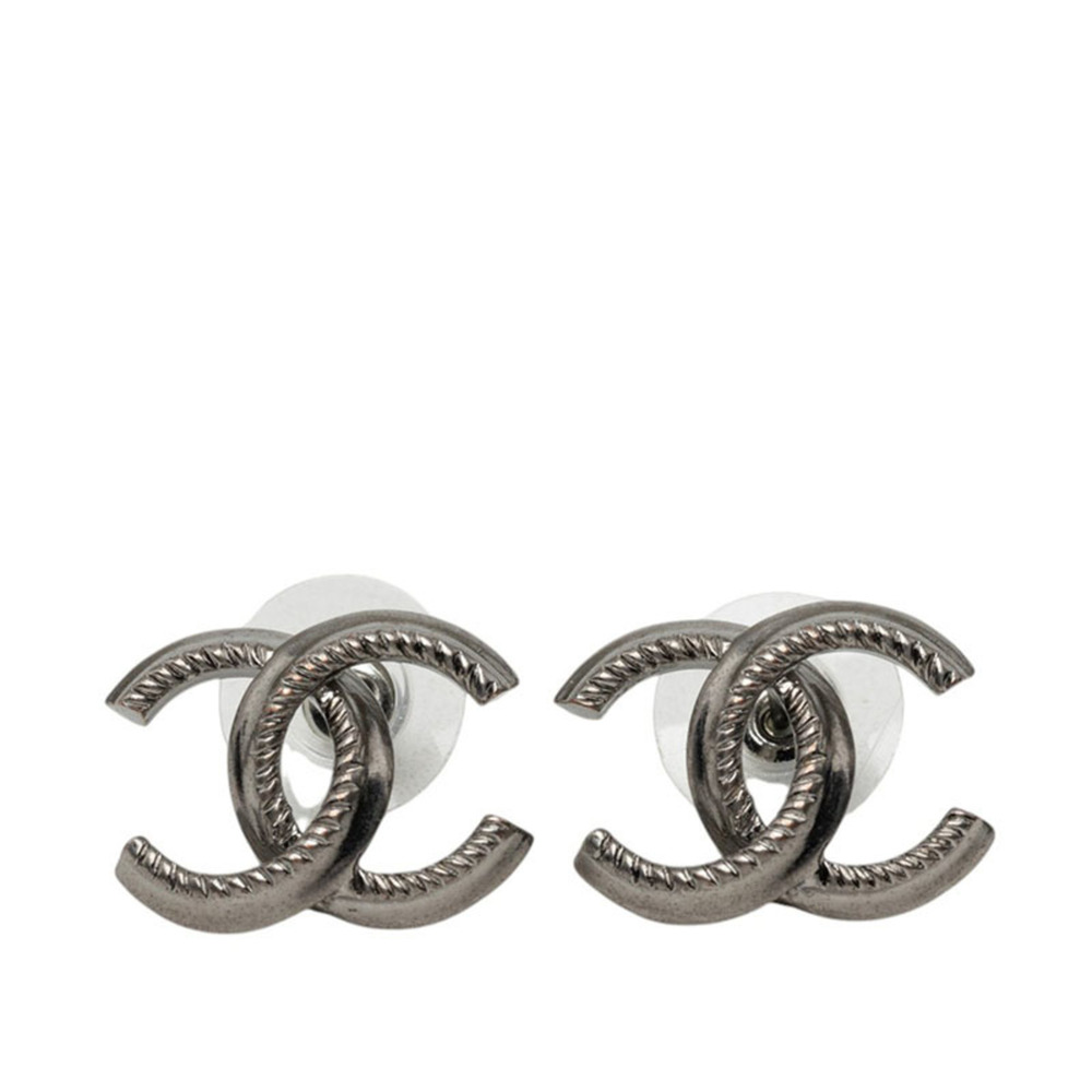 CHANEL Silver Logo Earrings